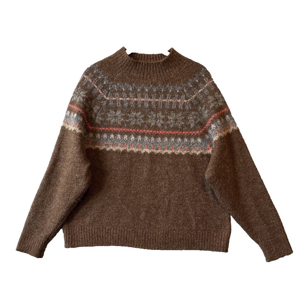 Old Navy Wool Mock Neck Pullover Sweater L Fair Isle Ski Chalet Boho Cottagecore